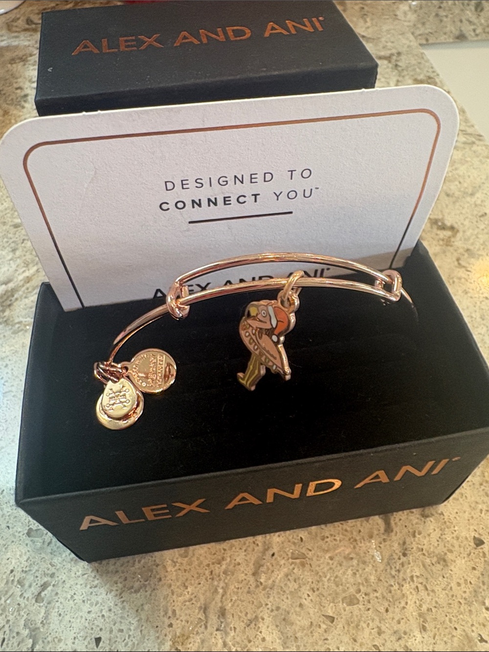 Alex and Ani Rose Gold Christmas Flamingo Charm Bangle